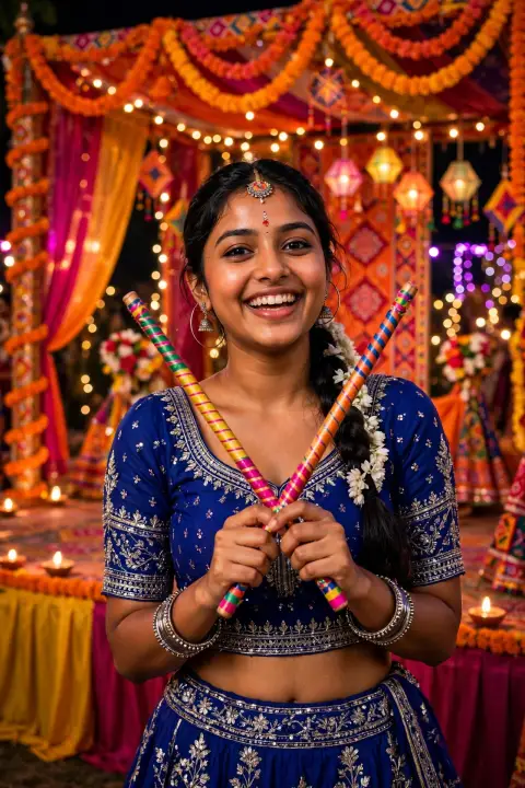 Navratri Royal Blue Ghagra Choli Portrait