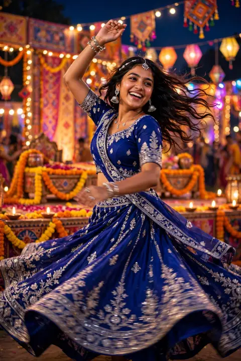 Navratri Royal Blue Ghagra Choli Portrait