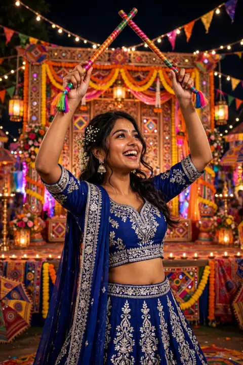Navratri Royal Blue Ghagra Choli Portrait