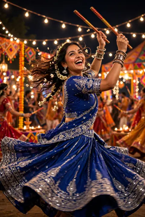 Navratri Royal Blue Ghagra Choli Portrait