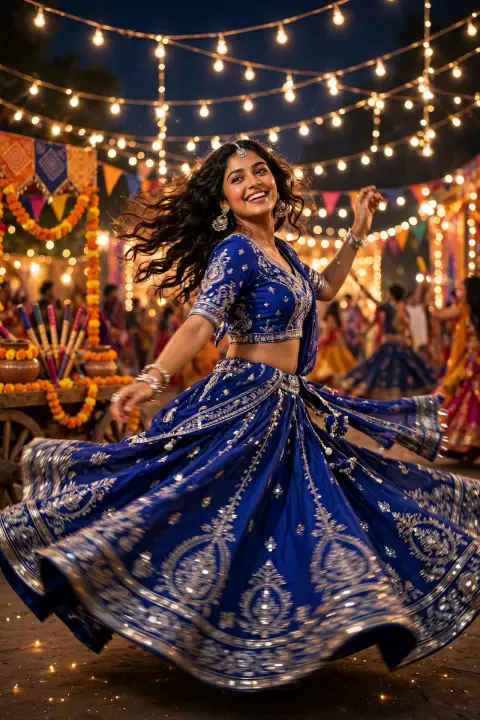 Navratri Royal Blue Ghagra Choli Portrait