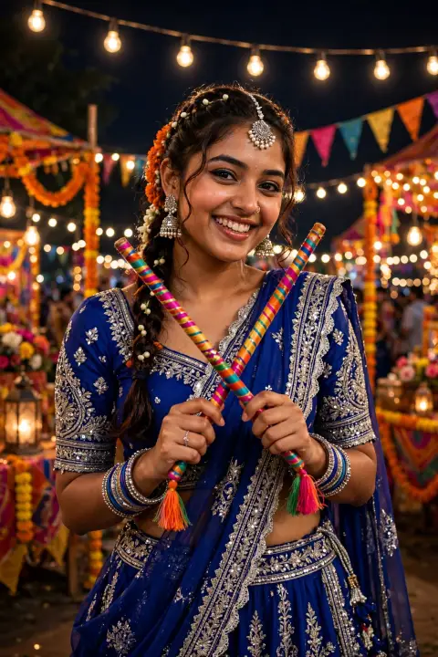 Navratri Royal Blue Ghagra Choli Portrait