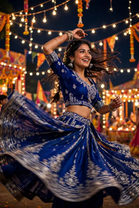 Navratri Royal Blue Ghagra Choli Portrait