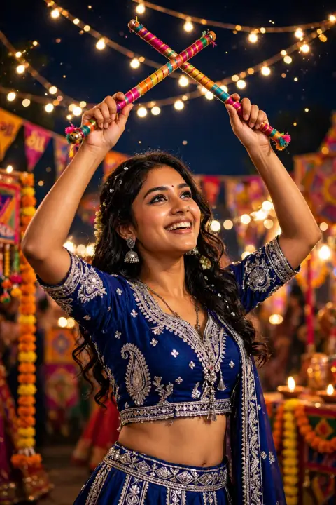Navratri Royal Blue Ghagra Choli Portrait