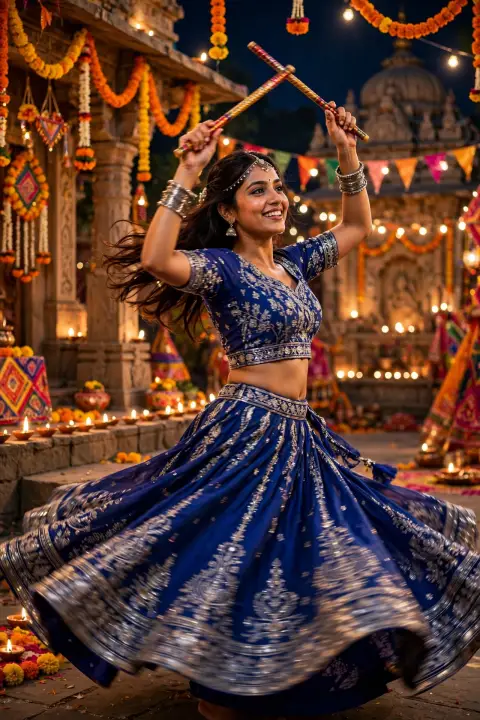 Navratri Royal Blue Ghagra Choli Portrait