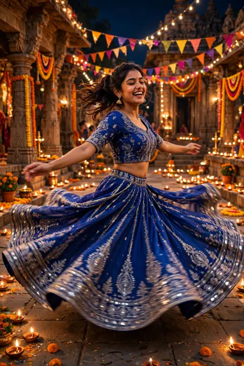 Navratri Royal Blue Ghagra Choli Portrait