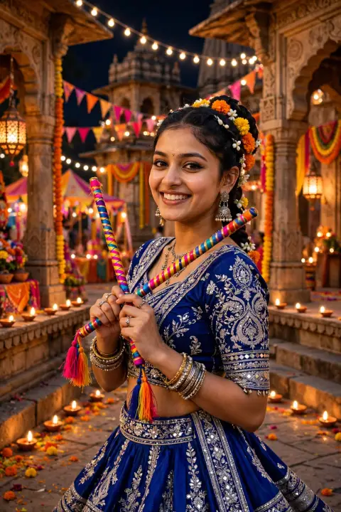 Navratri Royal Blue Ghagra Choli Portrait