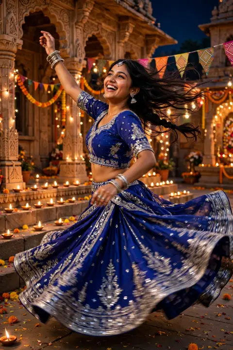 Navratri Royal Blue Ghagra Choli Portrait