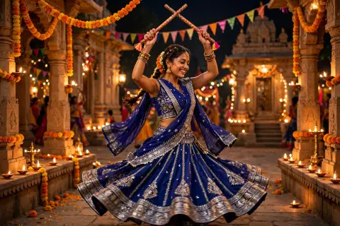 Navratri Royal Blue Ghagra Choli Portrait