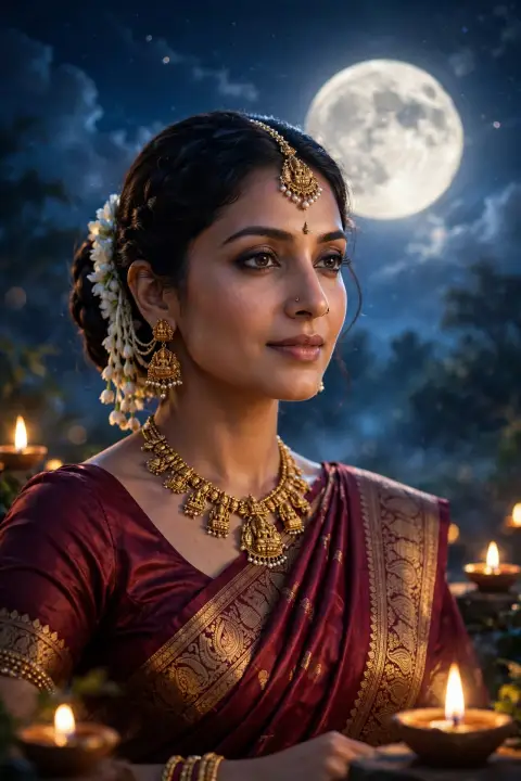 Karva Chauth Maroon Silk Saree Portrait