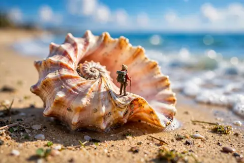 Tiny Person on Giant Seashell