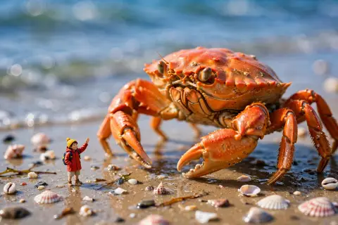 Tiny Person with Giant Crab