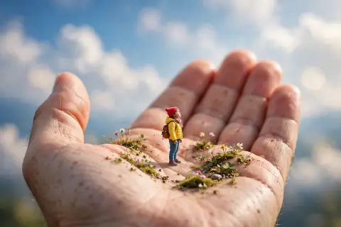 Giant Hand Holding Tiny Person