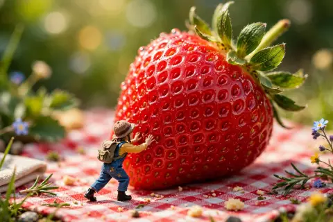 Tiny Person with Giant Strawberry