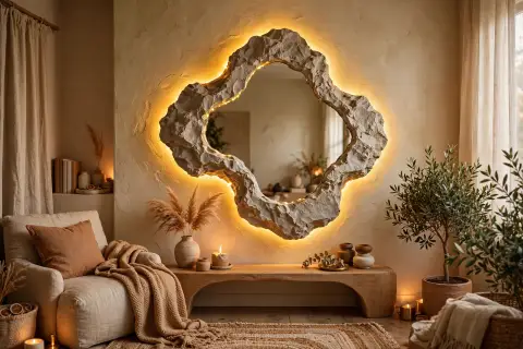Asymmetric Stone LED Mirror