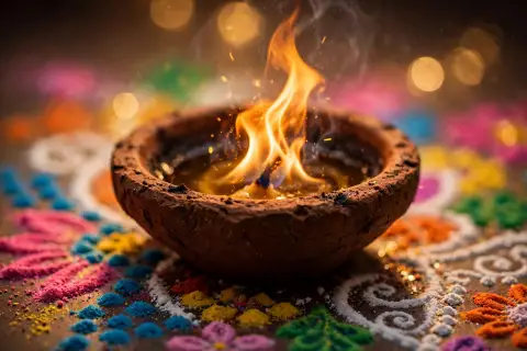 AI Video Diya Flame Closeup