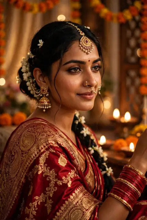Red Bridal Karva Chauth Look