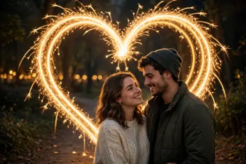 Love Couple Heart-Shaped Light Trail