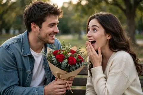 Love Couple Red Roses Surprise