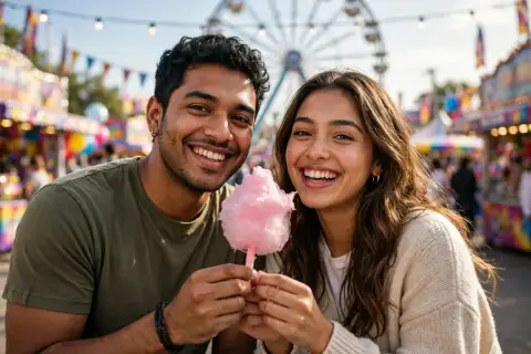 Cute Couple Cotton Candy Fair