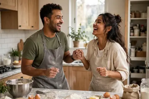 Cute Couple Kitchen Baking