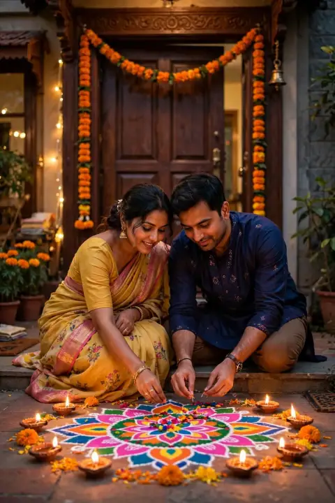 Dhanteras Rangoli Doorstep Couple