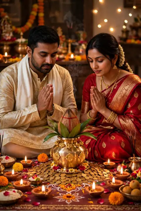 Dhanteras Kalash Blessing Couple