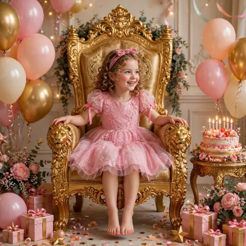 3D Birthday Girl on King Chair