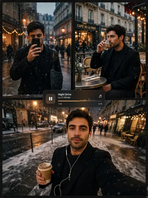 Act as an Editorial Winter Poster–Style Multi-Panel Collage Generation — ChatGPT Prompt