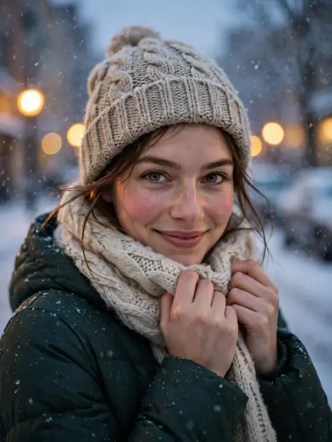 Snowy Street Cozy (winter fit, cinematic) — ChatGPT Prompt