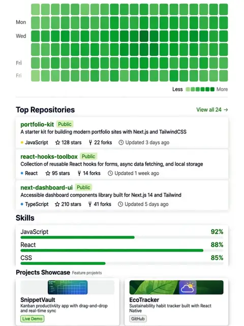 Act as a Professional GitHub Dashboard for Portfolio Enhancement — ChatGPT Prompt