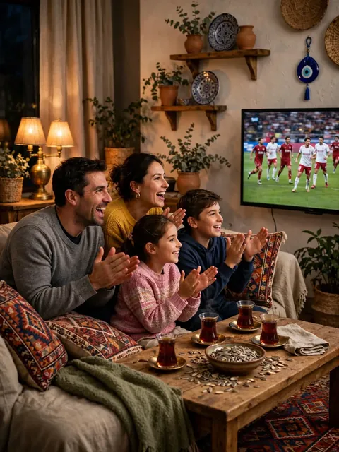 Ultra-Realistic Turkish Living Room Scene During Football Match — ChatGPT Prompt