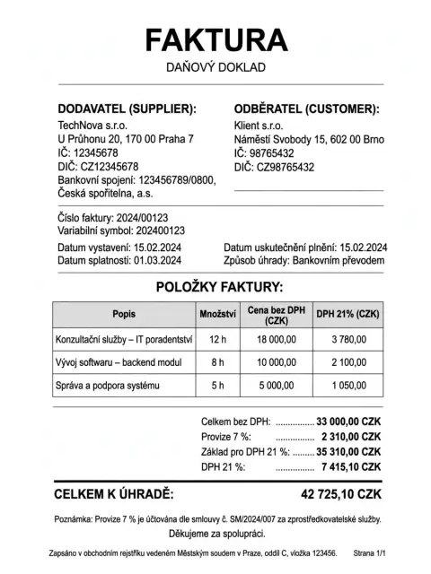 Node Web App for Czech Invoice PDF Generation — ChatGPT Prompt