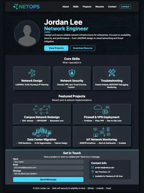 Act as a Networking Engineer Portfolio Website — ChatGPT Prompt