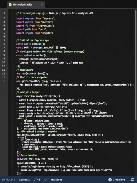 File Analysis API with Node.js and Express — ChatGPT Prompt