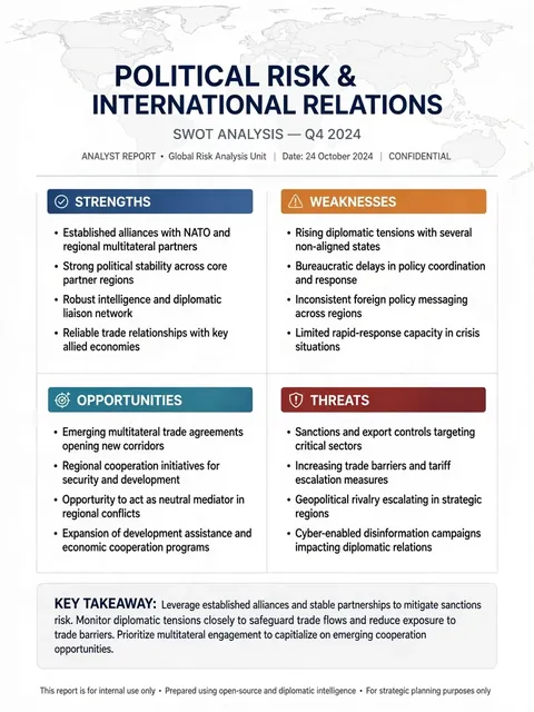 SWOT Analysis for Political Risk and International Relations — ChatGPT Prompt