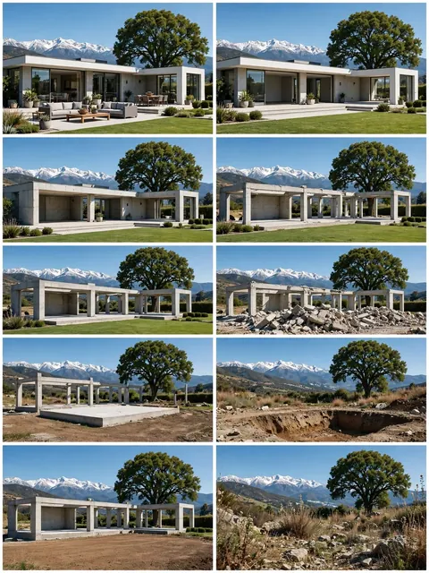 5x2 Reverse Construction Process - Villa Demolition Storyboard — ChatGPT Prompt