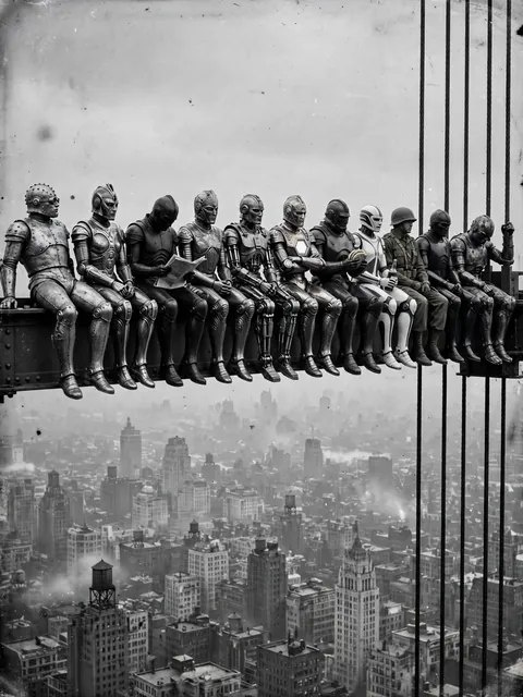 Lunch atop a Skyscraper - Robotic Power Armor Recreation — ChatGPT Prompt