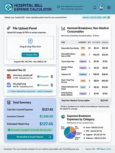 Act as a Non-Medical Expense Calculator for Hospital Bills — ChatGPT Prompt