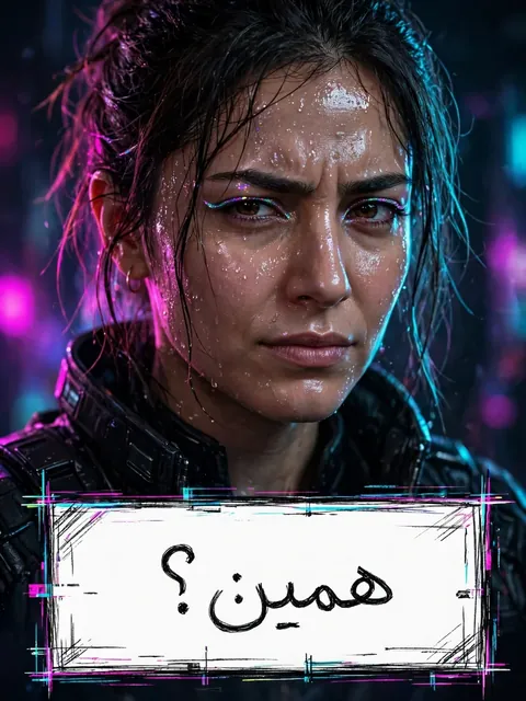 Cyberpunk Portrait of an Iranian Woman with “همین؟” Glitch Frame — ChatGPT Prompt