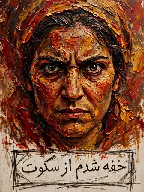 Impasto Oil Portrait of an Iranian Woman with “خفه شدم از سکوت” — ChatGPT Prompt