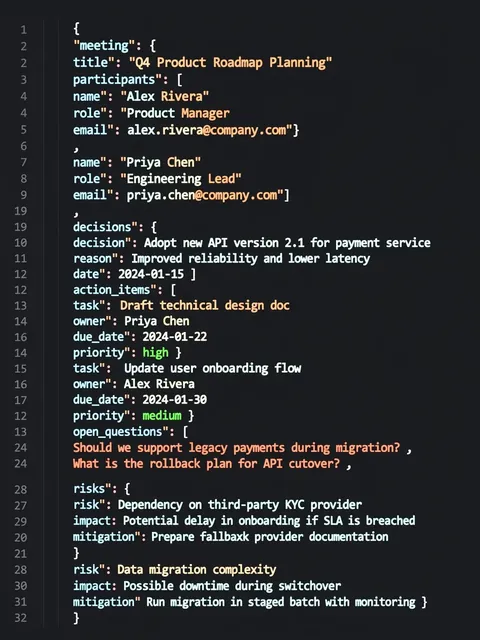 Meeting Notes to Action Items Extractor (JSON) — ChatGPT Prompt