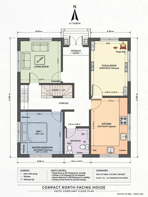 North-Facing House Plan Following Hindu Vastu Guidelines — ChatGPT Prompt