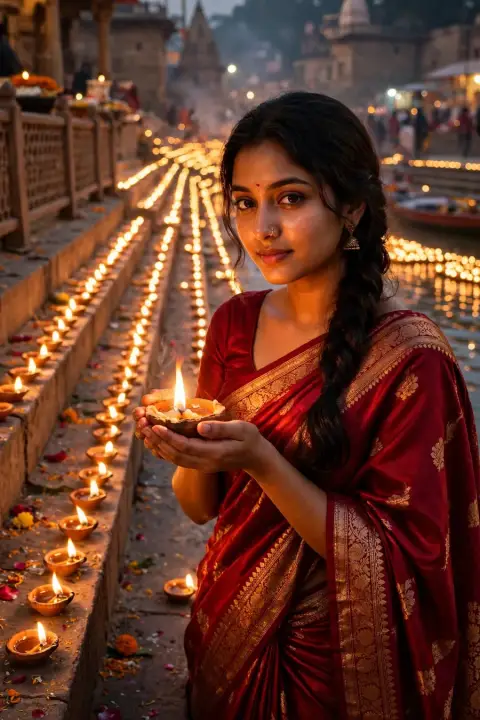 Dev Deepawali Girl with Diya
