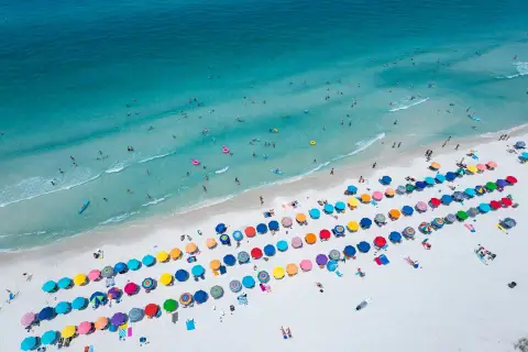 Aerial Beach Umbrellas View