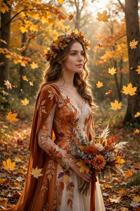 Bride Autumn Leaves
