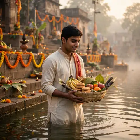 Chhath Puja Boy Water Fruits Prompt