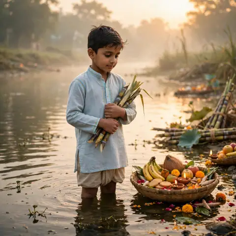 Chhath Puja Boy in Water