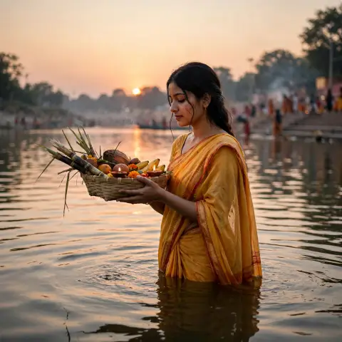 Chhath Puja Girl in Water