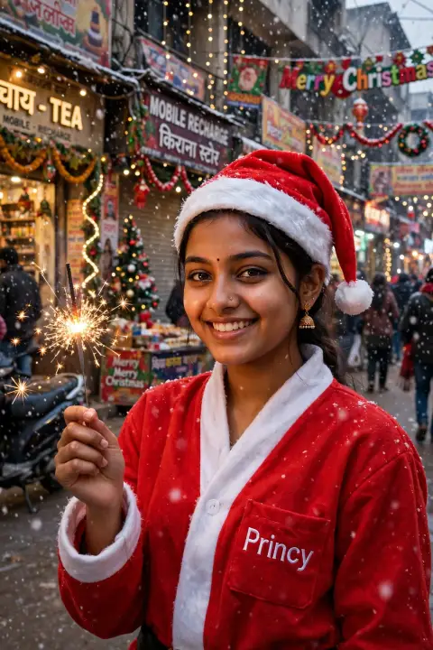 Christmas Street Sparkler Portrait